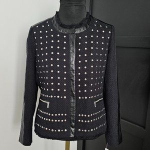 NWT *Peter Nygard* Women´s Black Knit Faux Leather Studded Zip Jacket Petite 8